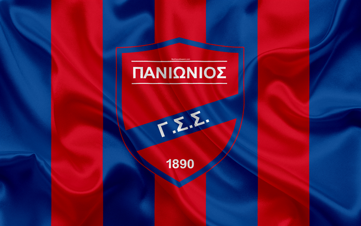 Panionios FC, 4k, grec, club de football, l&#39;embl&#232;me, le Panionios logo, Super League, le championnat de football, Nea Smirni, la Gr&#232;ce, la texture de la soie, drapeau