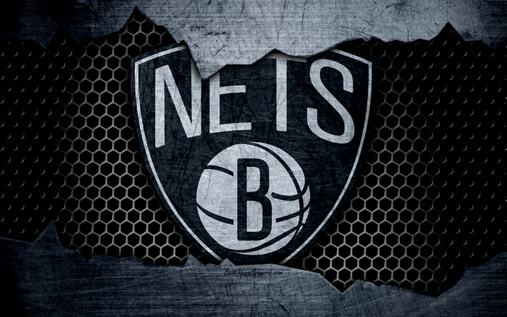 brooklyn nets, 4k, logo, nba, basketball, eastern conference, usa, grunge metall textur, atlantic division