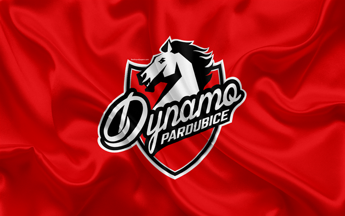 HC Pardubice, 4k, HC Dynamo Pardubice, Czech hockey club, emblem, logotyp, Tjeckiska Extraliga, silk flag, hockey, Pardubice, Tjeckiska Republiken