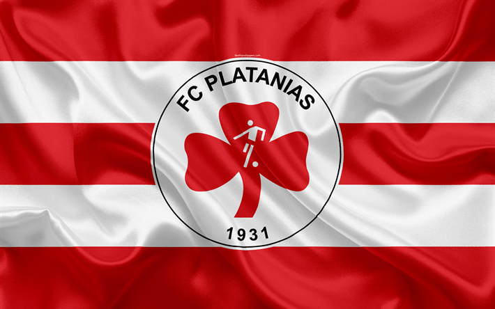 Platanias FC, 4k, ギリシャのサッカークラブ, エンブレム, ロゴ, スーパーリーグ, 大会, サッカー, Platanias, ギリシャ, シルクの質感, 旗