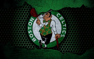Boston Celtics, 4k, logo, NBA, basketball, Eastern Conference, USA, grunge, metal texture, Atlantic Division
