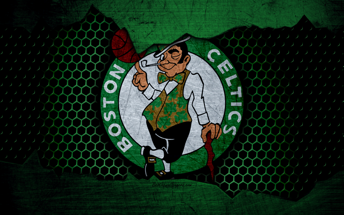 Boston Celtics, 4k, logo, NBA, basketbol, Doğu Konferansı, ABD, grunge, metal doku, Atlantic Division
