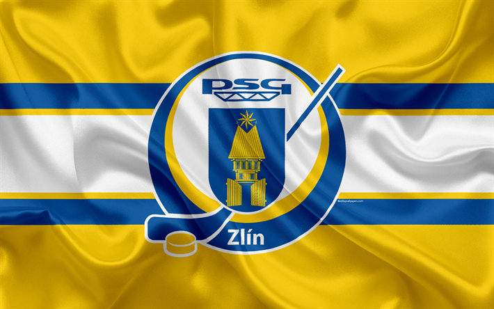 Zlin HC, Aukro Berani Zlin, 4k, Czech hockey club, emblem, logotyp, Tjeckiska Extraliga, silk flag, hockey, Zlin, Tjeckiska Republiken