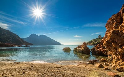 Corsica, Mar Mediterraneo, sole, spiaggia, baia, viaggiare, costa, mare, Francia