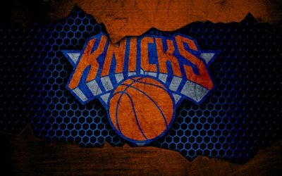 New York Knicks, 4k, logo, NBA, basketball, NY Knicks, Eastern Conference, USA, grunge, metal texture, Atlantic Division
