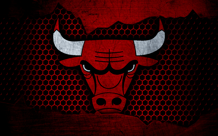 Chicago Bulls, 4k, logo, NBA, basket-ball, de Conf&#233;rence est, les &#233;tats-unis, grunge, m&#233;tal, texture, Division Centrale