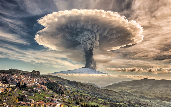 エトナ山周辺, 4k, 噴火, 成層火山, シチリア島, イタリア