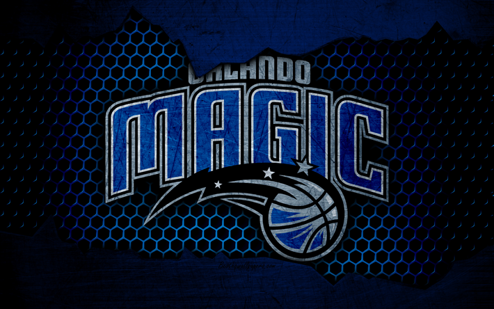 Orlando Magic 4k, logo, NBA, basket-ball, de Conf&#233;rence est, les &#233;tats-unis, grunge, m&#233;tal, texture, au Sud-est de la Division