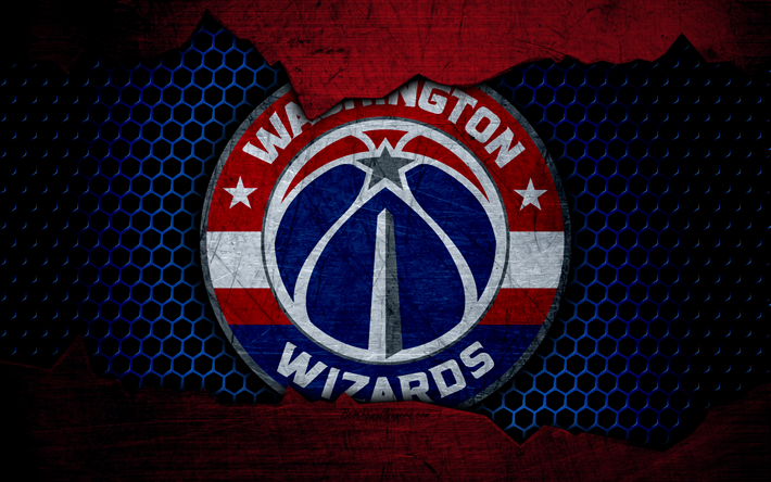 Washington Wizards, 4k, logo, NBA, basketball, Eastern Conference, USA, grunge, metal texture, Southeast Division