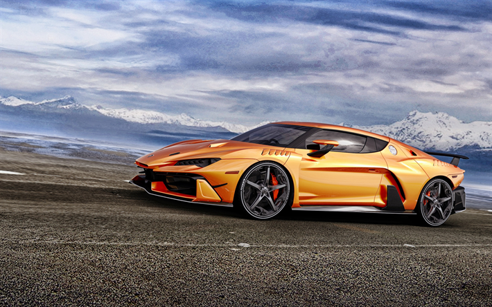 Italdesign Zerouno, 2018, orange superbil, side view, sport coupe, racerbil, Italdesign