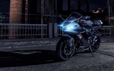 Kawasaki Ninja ZX-6R, 2019, 4k, ny motorcykel, gr&#229; nya ZX-6R, japansk sport motorcyklar, Kawasaki