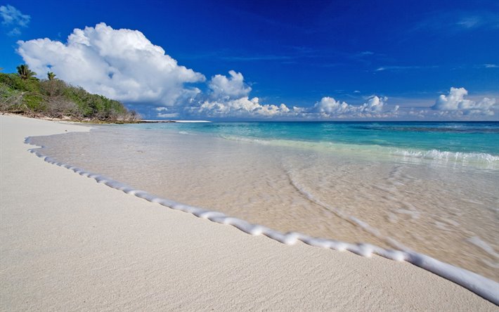 valkoinen hiekka, ranta, meri, aallot, ocean, merimaisema, kes&#228; matkailu