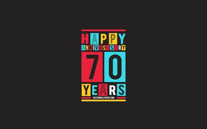 70 &#176; Anniversario, Anniversario Tv Sfondo, 70 Anni, Anniversario, Creativo, Piatta, l&#39;Arte, il 70 &#176; Anniversario segno, Colorato Astrazione, Anniversario di Sfondo