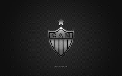 Atletico Mineiro, Brazilian football club, Serie A, Silver logo, Gray carbon fiber background, football, Belo Horizonte, Brazil, Atletico Mineiro logo, Clube Atletico Mineiro