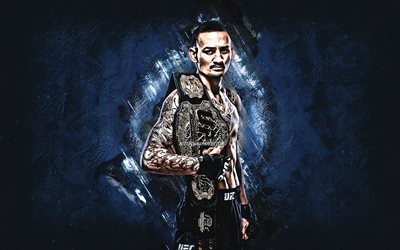 Max Holloway, portrait, UFC, blue stone background, american fighter, Jerome Max Holloway