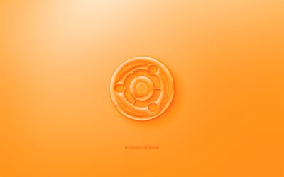Ubuntu 3D logo, Orange background, Ubuntu Orange jelly logosu, Ubuntu emblem, creative 3D art, Ubuntu, Linux