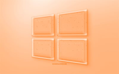 Windows 10 3D logo, Turuncu arka plan, Turuncu, Windows 10 jelly logo, Windows 10 amblemi, yaratıcı 3D sanat, Windows