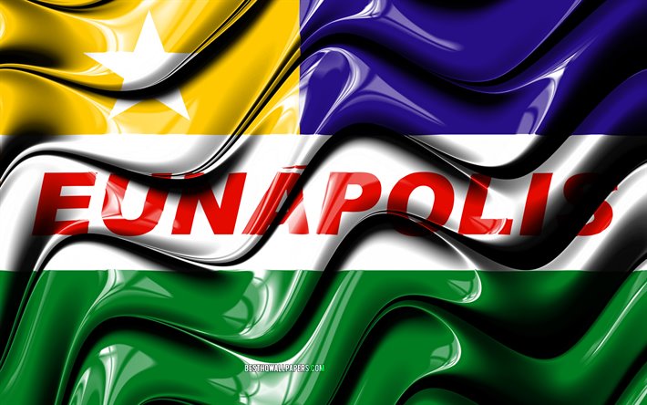 Eunapolis Flag, 4k, Cities of Brazil, South America, Flag of Eunapolis, 3D art, Eunapolis, Brazilian cities, Eunapolis 3D flag, Brazil