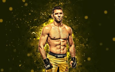 Tiago Moises, 4k, sarı neon ışıkları, Brezilya Amerikan savaş&#231;ıları, MMA, UFC, Tiago Moises 4K, UFC d&#246;v&#252;ş&#231;&#252;s&#252;, MMA savaş&#231;ıları