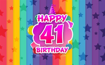 Happy 41st birthday, colorful clouds, 4k, Birthday concept, rainbow background, Happy 41 Years Birthday, creative 3D letters, 41st Birthday, Birthday Party, 41st Birthday Party