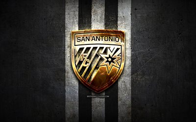 San Antonio FC, golden logotyp, USL, black metal bakgrund, amerikansk fotboll club, United Soccer League, San Antonio FC logotyp, fotboll, USA