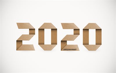 2020 Cardboard Background, gray background, cardboard letters, Happy New Year 2020, 2020 concepts, 2020 paper background, 2020 New Year