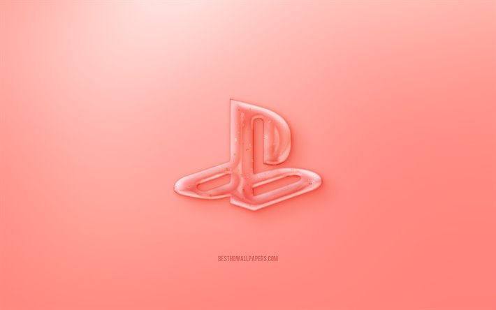 PS4 3D logo, Red background, Red PS4 jelly logo, PS4 emblem, creative 3D art, PlayStation