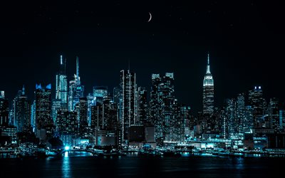 Empire State Building, 4k, nightscapes, Manhattan, modern buildings, american cities, NYC, skyscrapers, New York, USA, Cities of New York, New York at night, America