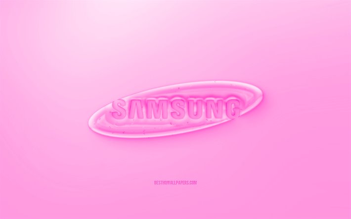 A Samsung logo 3D, Fundo rosa, Cor-de-rosa Samsung gel&#233;ia de logotipo, Samsung emblema, criativo, arte 3D, Samsung
