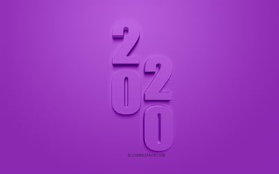 Purple 2020 3d background, Happy New Year, Purple 2020 art, Christmas, 2020 New Year, 2020 3d art, creative 3d art