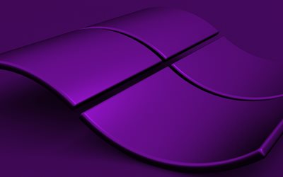 暗紫色のWindowsロゴ, Windows3dロゴ, 暗紫色の背景, Windowsエンブレム, Windows波ロゴ, Windows