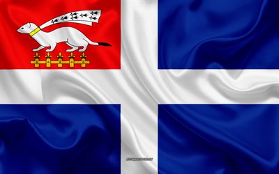 Fransız şehirleri Saint-Malo Bayrağı, 4k, ipek doku, ipek bayrak, Fransız şehri Saint-Saint Malo, Fransa, Avrupa, Bayrak-Malo, bayraklar
