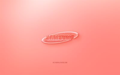 Samsung 3D logo, Vaaleanpunainen tausta, Vaaleanpunainen Samsung jelly logo, Samsung tunnus, luova 3D art, Samsung