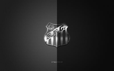 Santos FC, Brazilian football club, Serie A, Silver logo, Gray carbon fiber background, football, Sao Paulo, Brazil, Santos FC logo