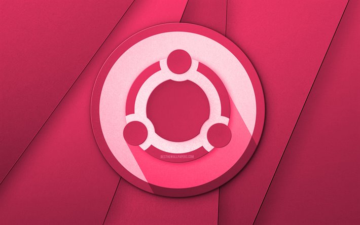 Ubuntuピンクロゴ, 4k, 創造, Linux, ピンクの材料設計, Ubuntuロゴ, ブランド, Ubuntu