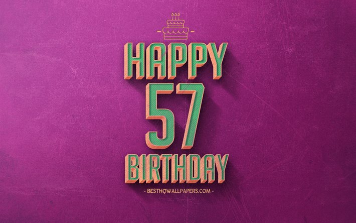 第57回お誕生日おめで, 紫色のレトロな背景, Happy57年に誕生日, レトロの誕生の背景, レトロアート, 57年に誕生日, 嬉しい第57回誕生日, お誕生日おめで背景