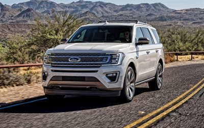 Ford Expedition, 2020, front view, new white Expedition, luxury suv, american cars, Ford