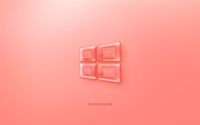 Windows 10 3D logo, Red background, Red Windows 10 jelly logo, Windows 10 emblem, creative 3D art, Windows