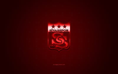 Sivasspor, Turco futebol clube, Super League Turca, logo vermelho, vermelho de fibra de carbono de fundo, futebol, Sivas, A turquia, Sivasspor logotipo