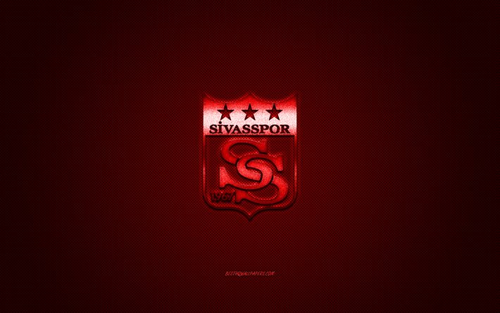 Sivasspor, squadra di calcio turco, bagno turco Super League, logo rosso, rosso contesto in fibra di carbonio, calcio, Sivas, Turchia, Sivasspor logo