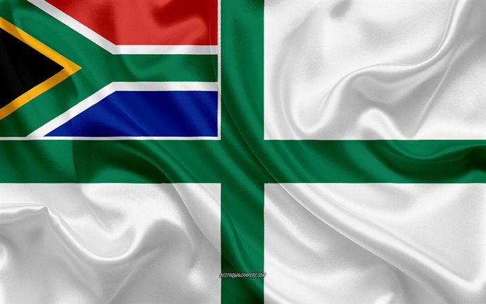 Flag of South African Navy, 4k, silk texture, silk flag, South African Navy Flag, White flag, South African Navy