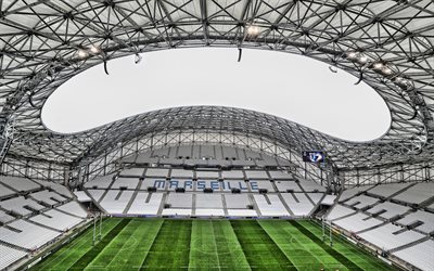 Stade Velodrome, Olympique de Marseille stadium, inside view, soccer field, Marseille, France, French football stadium, Ligue 1, football