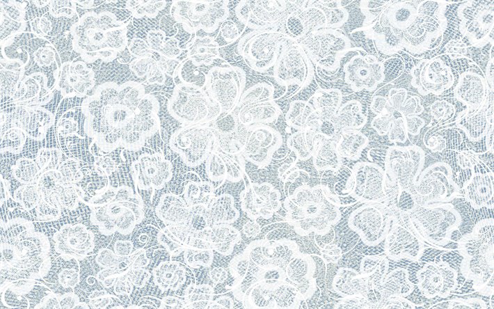 floral lace muster, blau floral hintergrund, wei&#223;e bl&#252;tenspitze, makro, spitzen texturen, spitze muster