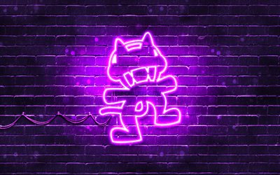 Monstercat violeta logotipo de 4k, superestrellas, violeta brickwall, Monstercat logotipo, im&#225;genes, estrellas de la m&#250;sica, Monstercat de ne&#243;n logotipo, Monstercat