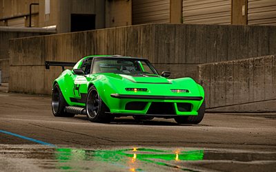 1968, Corvette Yeşil Mamba Pro Touring Mİ, eski spor arabalar, tuning Chevrolet Corvette Amerikan spor otomobil, Chevrolet