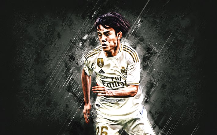 Takefusa Kubo, Real Madrid, Japanska fotbollsspelare, attackerande mittf&#228;ltare, gr&#229; sten bakgrund, Ligan, Spanien, fotboll
