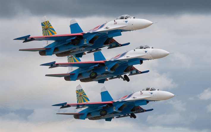Su-27, Russian Air Force, fighters, Russian Knights