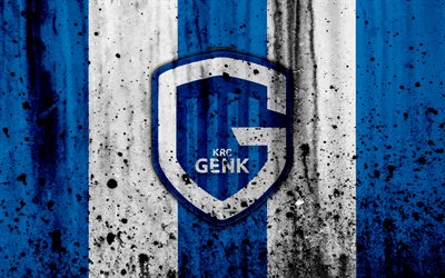 4k, FC Genk, grunge, ESL Pro League, logo, soccer, football club, Belgium, art, Genk, stone texture, Genk FC