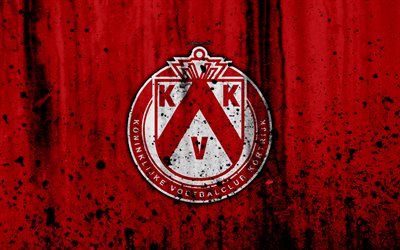 4k, FC Kortrijk, grunge, ESL Pro League, logo, soccer, football club, Belgium, art, Kortrijk, stone texture, Kortrijk FC