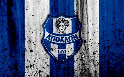 Apollon Smirnis FC, 4K, Greece Super League, grunge, stone texture, logo, emblem, Greek football club, Athens, Greece
